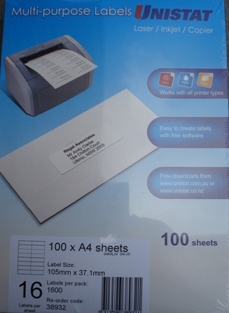 38932 Label Unistat 105 x37mm 16 per sheet Box 1600.